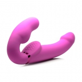 Розовый безремневой страпон с вибрацией и функцией расширения Inflatable Ergo-Fit Strapless Strap-On - XR Brands - купить с доставкой в Хабаровске