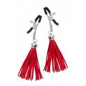 Зажимы на соски «Прищепки» с красными кисточками из замши - Pecado - купить с доставкой в Хабаровске