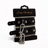 Черные скругленные наручники с мягкой бежевой подкладкой - Crazy Handmade - купить с доставкой в Хабаровске