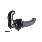Черный страпон с вагинальной пробкой Deluxe Vibrating Penetrix Strap-On - 19 см. - Pipedream - купить с доставкой в Хабаровске