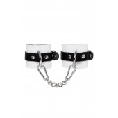 Бело-черные кожаные наручники с одним ремешком с люверсами - Pecado - купить с доставкой в Хабаровске