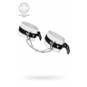 Бело-черные мягкие оковы с одним ремешком и люверсами - Pecado - купить с доставкой в Хабаровске