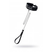 Кожаный двухслойный ошейник с белой строчкой и поводком - Pecado - купить с доставкой в Хабаровске