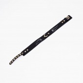 Черный кожаный ошейник с золотистой фурнитурой - Crazy Handmade - купить с доставкой в Хабаровске