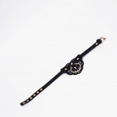 Черный фигурный кожаный ошейник с золотистой фурнитурой - Crazy Handmade - купить с доставкой в Хабаровске