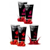 Набор из 5 съедобных лубрикантов JUJU (клубника х 2, малина х 2, вишня) - JuJu - купить с доставкой в Хабаровске