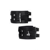Черные кожаные оковы с двумя перекрёстными ремешками - Pecado - купить с доставкой в Хабаровске
