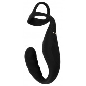 Черное эрекционное кольцо со стимуляцией промежности и анальной пробкой Cock Ring with RC Prostate Plug - Orion - в Хабаровске купить с доставкой