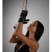 Черные высокие кожаные наручники для подвешивания - Crazy Handmade - купить с доставкой в Хабаровске