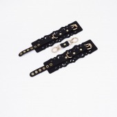 Черные кожаные наручники с узорами и золотистой фурнитурой - Crazy Handmade - купить с доставкой в Хабаровске