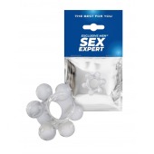 Прозрачное эластичное эрекционное кольцо с 6 шариками - Sex Expert - в Хабаровске купить с доставкой