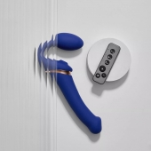 Синий безремневой страпон Multi Orgasm Bendable Strap-On size L с клиторальной стимуляцией - Strap-on-me - купить с доставкой в Хабаровске