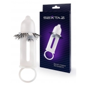 Эластичная насадка на пенис с подхватом мошонки и стимулирующими «ресничками» - Sextaz - в Хабаровске купить с доставкой