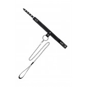 Черный узкий однослойный ошейник с серебристым поводком-цепочкой - Pecado - купить с доставкой в Хабаровске