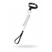 Черный узкий однослойный ошейник с серебристым поводком-цепочкой - Pecado - купить с доставкой в Хабаровске