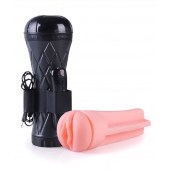 Телесный мастурбатор-вагина в черной колбе с вибрацией - Boys of Toys - в Хабаровске купить с доставкой