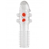 Гелевая прозрачная насадка с шариками и шипами - 14 см. - Toyfa Basic - в Хабаровске купить с доставкой