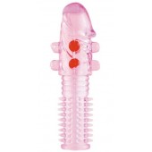 Гелевая розовая насадка с шариками и шипами - 14 см. - ToyFa - в Хабаровске купить с доставкой