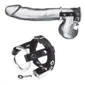 Утяжка на пенис на замочке Duo Cock And Ball Lock - BlueLine - купить с доставкой в Хабаровске