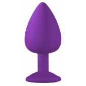 Большая фиолетовая анальная пробка Emotions Cutie Large с голубым кристаллом - 10 см. - Lola Games - купить с доставкой в Хабаровске