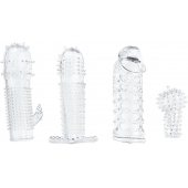 Набор из 4 насадок на член Pleasured Penis Enhancement Sleeve 4 Pack - XR Brands - в Хабаровске купить с доставкой