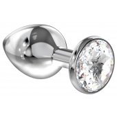 Большая серебристая анальная пробка Diamond Clear Sparkle Large с прозрачным кристаллом - 8 см. - Lola Games - купить с доставкой в Хабаровске
