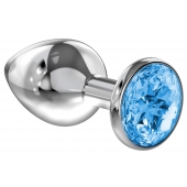 Большая серебристая анальная пробка Diamond Light blue Sparkle Large с голубым кристаллом - 8 см. - Lola Games - купить с доставкой в Хабаровске