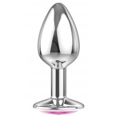 Малая серебристая анальная пробка Diamond Pink Sparkle Small с розовым кристаллом - 7 см. - Lola Games - купить с доставкой в Хабаровске