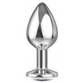 Большая серебристая анальная пробка Diamond Purple Sparkle Large с фиолетовым кристаллом - 8 см. - Lola Games - купить с доставкой в Хабаровске
