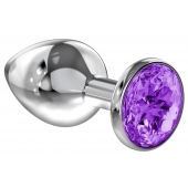 Большая серебристая анальная пробка Diamond Purple Sparkle Large с фиолетовым кристаллом - 8 см. - Lola Games - купить с доставкой в Хабаровске