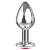 Большая серебристая анальная пробка Diamond Red Sparkle Large с красным кристаллом - 8 см. - Lola Games - купить с доставкой в Хабаровске