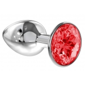 Малая серебристая анальная пробка Diamond Red Sparkle Small с красным кристаллом - 7 см. - Lola Games - купить с доставкой в Хабаровске