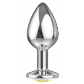 Большая серебристая анальная пробка Diamond Yellow Sparkle Large с жёлтым кристаллом - 8 см. - Lola Games - купить с доставкой в Хабаровске