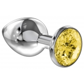 Большая серебристая анальная пробка Diamond Yellow Sparkle Large с жёлтым кристаллом - 8 см. - Lola Games - купить с доставкой в Хабаровске