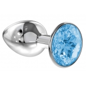 Малая серебристая анальная пробка Diamond Light blue Sparkle Small с голубым кристаллом - 7 см. - Lola Games - купить с доставкой в Хабаровске