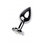 Серебристая анальная пробка с прозрачным кристаллом-сердцем - 8 см. - ToyFa - купить с доставкой в Хабаровске