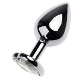 Серебристая анальная пробка с прозрачным кристаллом-сердцем - 8 см. - ToyFa - купить с доставкой в Хабаровске