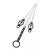 Черно-серебристые зажимы для сосков с кольцом для пениса TOYFA Metal - ToyFa - купить с доставкой в Хабаровске