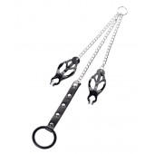 Черно-серебристые зажимы для сосков с кольцом для пениса TOYFA Metal - ToyFa - купить с доставкой в Хабаровске