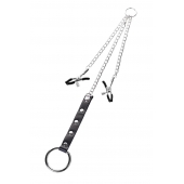 Серебристо-чёрные зажимы для сосков с кольцом для пениса TOYFA Metal - ToyFa - купить с доставкой в Хабаровске