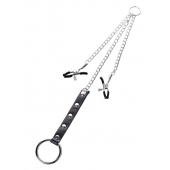 Серебристо-чёрные зажимы для сосков с кольцом для пениса TOYFA Metal - ToyFa - купить с доставкой в Хабаровске