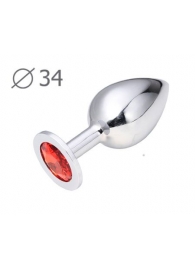 Коническая серебристая анальная втулка с красным кристаллом - 8,2 см. - Anal Jewelry Plug - купить с доставкой в Хабаровске