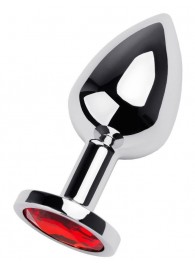 Серебристая коническая анальная пробка с красным кристаллом - 8 см. - ToyFa - купить с доставкой в Хабаровске