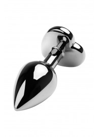 Серебристая коническая анальная пробка с красным кристаллом-сердечком - 7 см. - ToyFa - купить с доставкой в Хабаровске