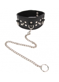 Черный ошейник с шипами и металлическим поводком-цепочкой - Notabu - купить с доставкой в Хабаровске