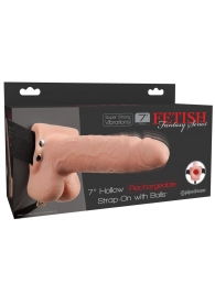 Телесный перезаряжаемый вибрострапон 7  Hollow Rechargeable Strap-on with Balls - 20,3 см. - Pipedream - купить с доставкой в Хабаровске