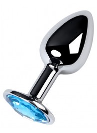 Серебристая конусовидная анальная пробка с голубым кристаллом - 7 см. - ToyFa - купить с доставкой в Хабаровске