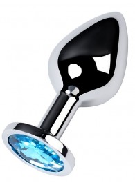 Серебристая конусовидная анальная пробка с голубым кристаллом - 8 см. - ToyFa - купить с доставкой в Хабаровске