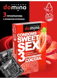 Презервативы для орального секса DOMINO Sweet Sex с ароматом клубничного коктейля  - 3 шт. - Domino - купить с доставкой в Хабаровске