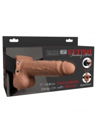 Кофейный перезаряжаемый вибрострапон 7  Hollow Rechargeable Strap-on with Balls - 20,3 см. - Pipedream - купить с доставкой в Хабаровске